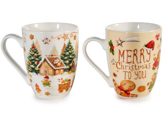 Tazza in porcellana 300 ml con decoro biscottini pan zenzero