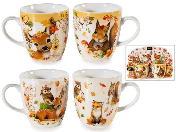 Confezione 2 tazzine in porcellana 70ml stampa animaletti