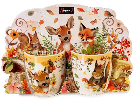 Confezione 2 tazzine in porcellana 70ml stampa animaletti