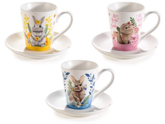 Tazzina da caffè porcellana 120ml coniglietti con piattino