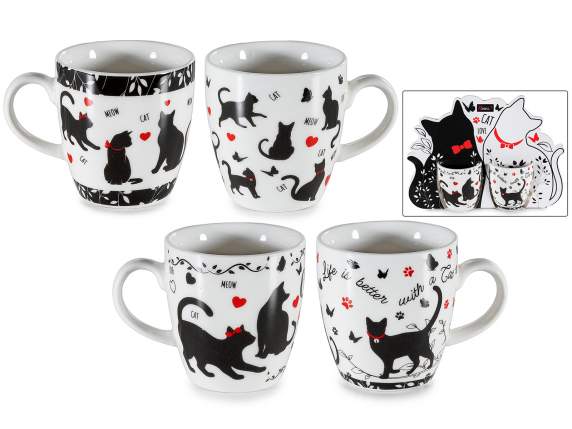 Confezione 2 tazzine in porcellana 70ml con decoro gatto