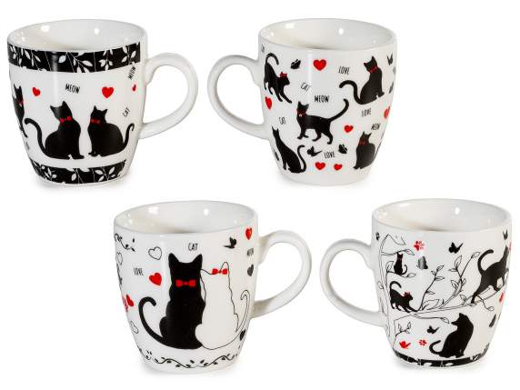 Confezione 2 tazzine in porcellana 70ml con decoro gatto