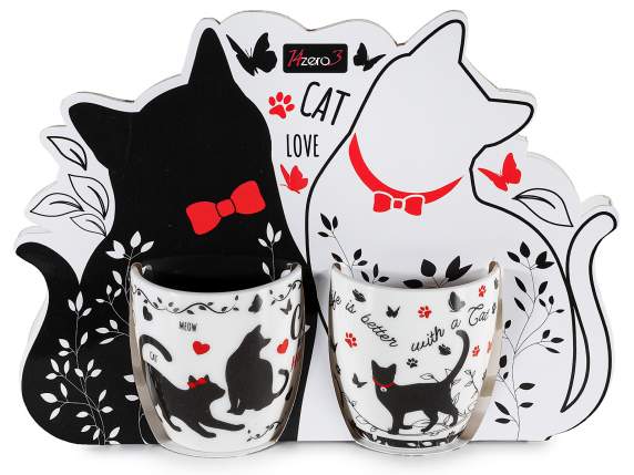 Confezione 2 tazzine in porcellana 70ml con decoro gatto