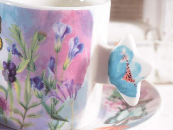 Conf. regalo 2 tazzine floreali in porcellana 80ml