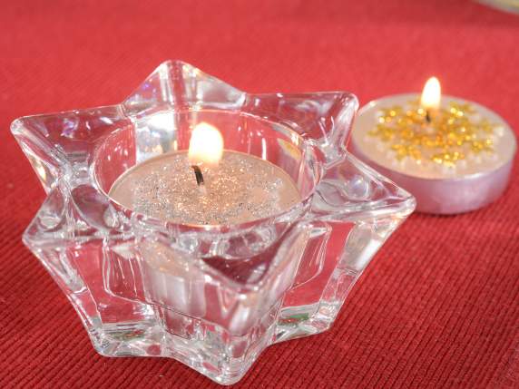 Conf. regalo c-4 tealight+2 candele e portacandela vetro