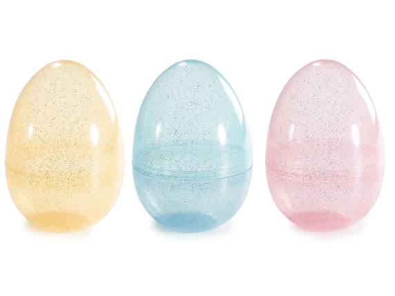 Uovo apribile colorato trasparente con glitter da appoggiare