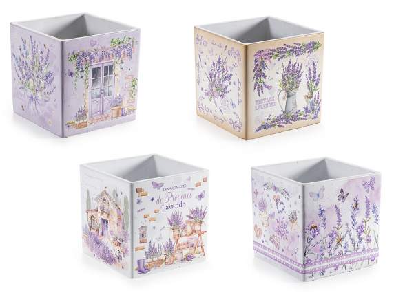 Vaso in cemento con decori Lavanda