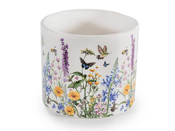 Vaso in ceramica lucida con decori floreali