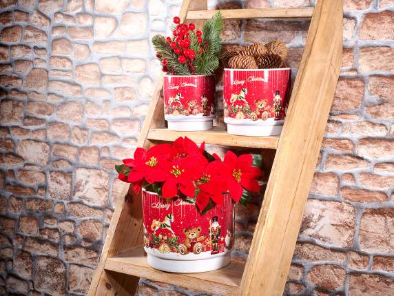 Set di 3 vasi in ceramica con decorazioni natalizie
