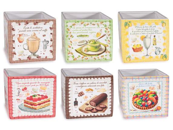Vaso in ceramica quadrato con decori e scritte dolcetti