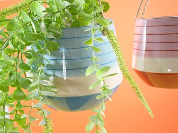 Vaso colorato in ceramica con corda da appendere