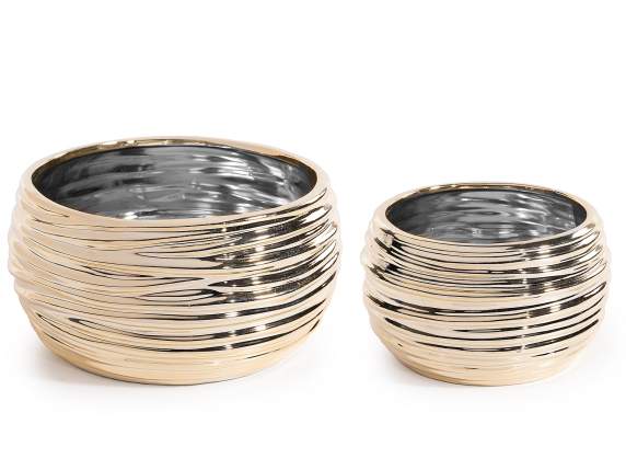 Set di 2 vasi ceramica dorata lavorata