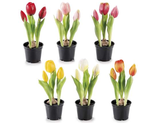Vasetto con 3 tulipani artificiali piccoli