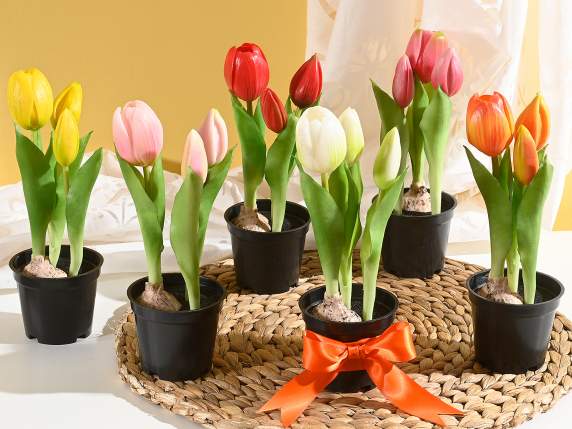 Vasetto con 3 tulipani artificiali piccoli