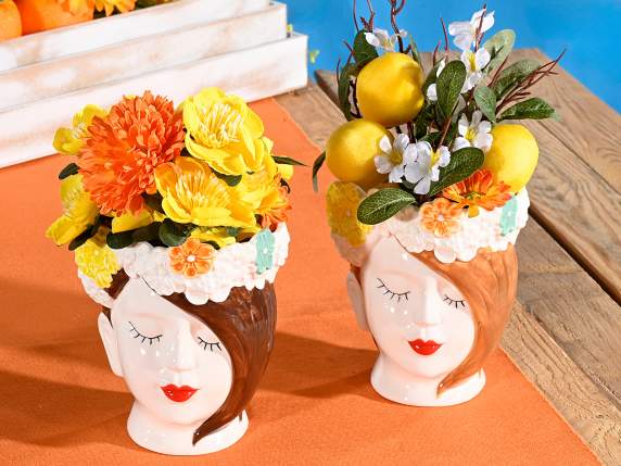 Vaso decorativo in porcellana a forma di volto di ragazza