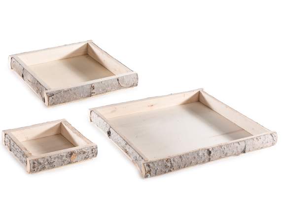Set 3 vassoi quadrati in legno naturale