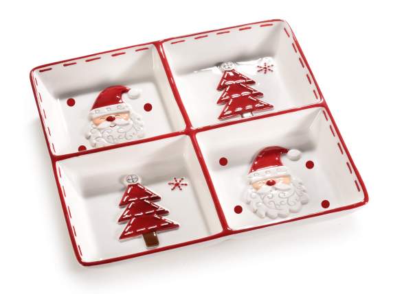 Piatto in ceramica a 4 scomparti con Babbo Natale e albero