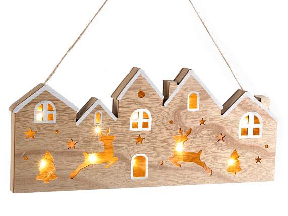 Villaggio natalizio legno c-intarsi e luci LED da appendere