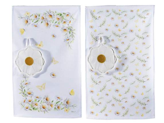 Juego paños cocina algodón con agarradera forma de flor