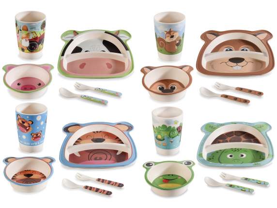 Coffret repas bébé en mélamine avec 2 assiettes, 2 couverts