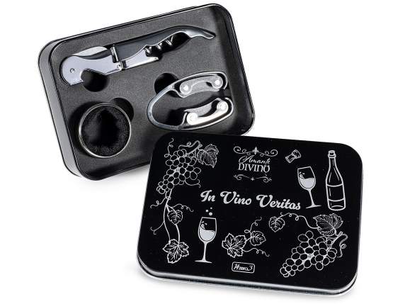 Coffret cadeau de vin en métal avec 3 accessoires sommelier