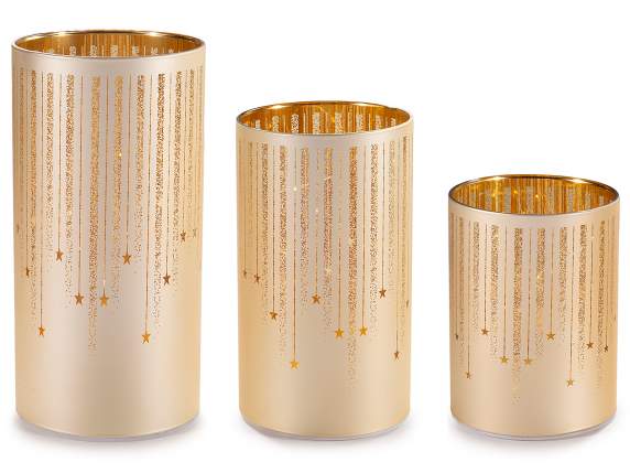 Lot de 3 lampes cylindriques en verre décorées avec LED