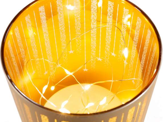 Lot de 3 lampes cylindriques en verre décorées avec LED