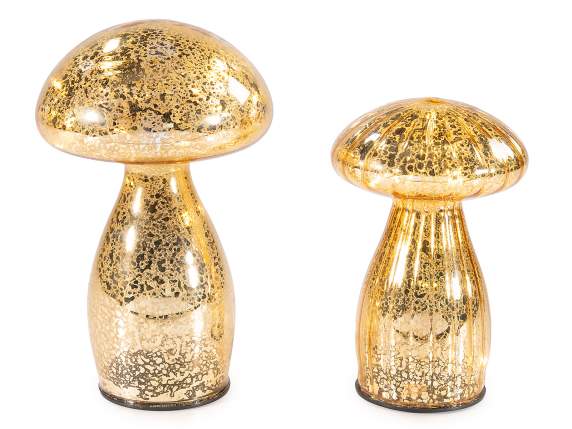 Ensemble de 2 champignons décoratifs en verre avec lumières