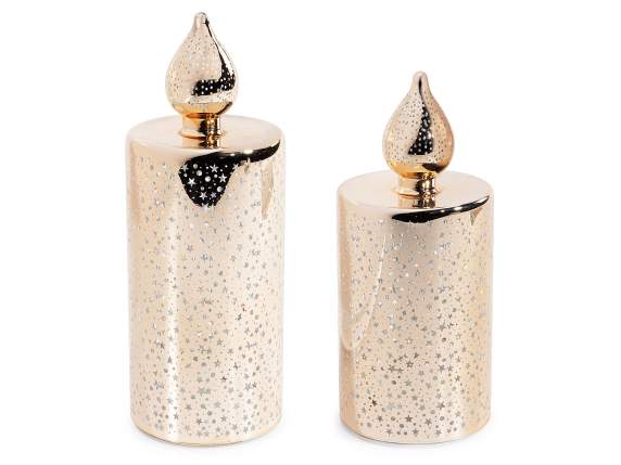 Lot de 2 lampes bougies en verre avec lumières LED mobiles