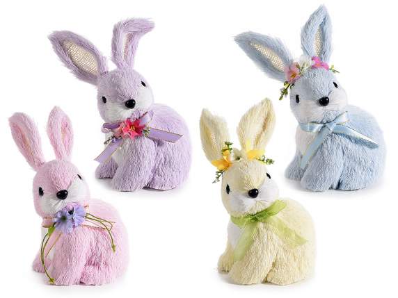 Lapin en fibre de couleur naturelle avec noeud