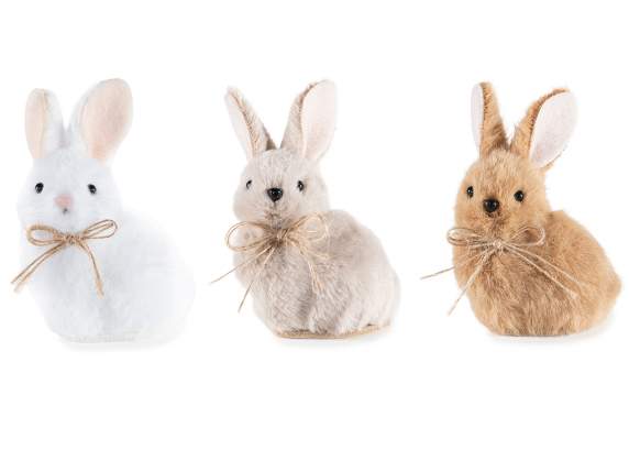 Lapin en éco-fourrure souple avec nœud à poser