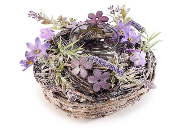 Lavender wooden centerpiece with glass candle holder