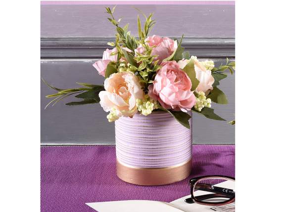 Set of 3 knurled lilac ceramic vases with decorations and go