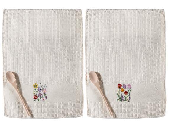 Prosop de bucătărie din bumbac cu broderie florală și lingur