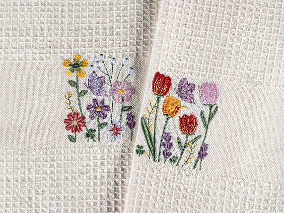 Prosop de bucătărie din bumbac cu broderie florală și lingur