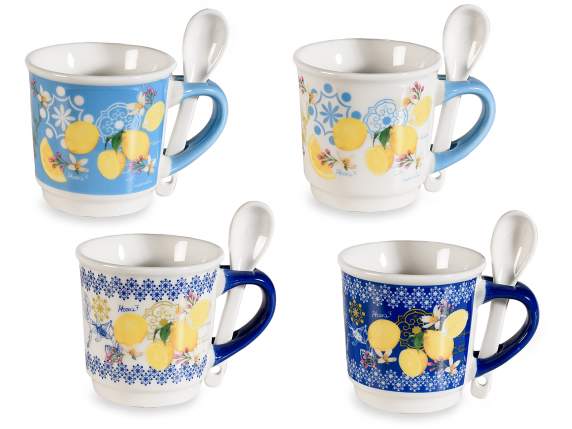 Ceașcă de cafea din porțelan de 90 ml cu citrice și linguriț