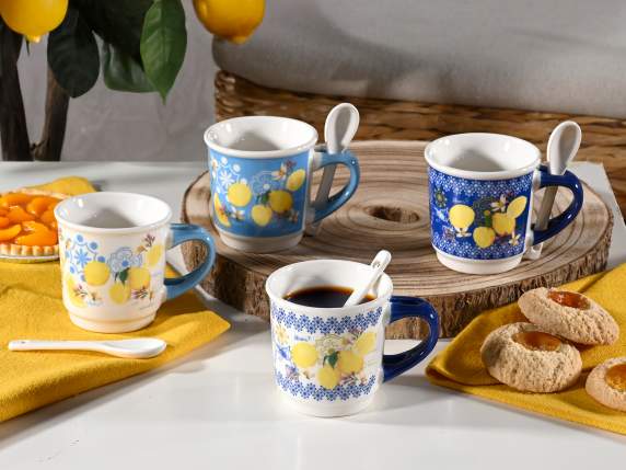 Ceașcă de cafea din porțelan de 90 ml cu citrice și linguriț