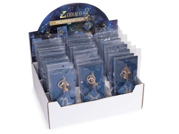 Charm-llavero zodiaco con pedrería y colgantes en tarjeta