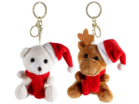 Llavero navideño de peluche con bufanda y gorro