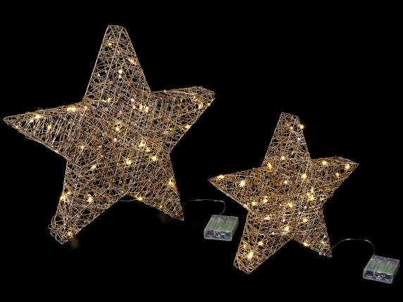 Juego de 2 estrellas navideñas de metal con luces LED blanca