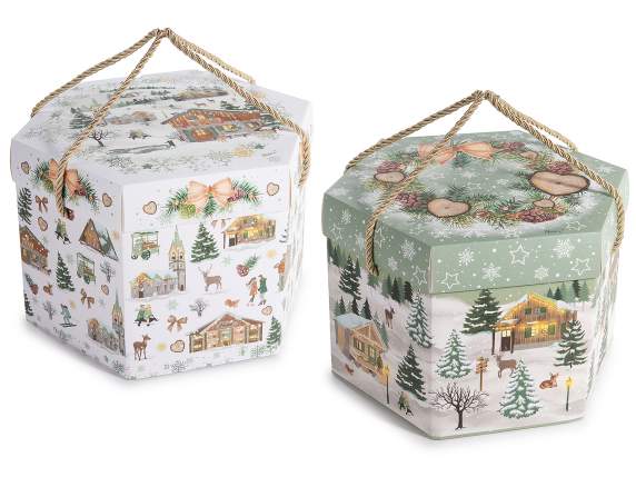 Cutie de hârtie hexagonala pentru panettone cu mânere