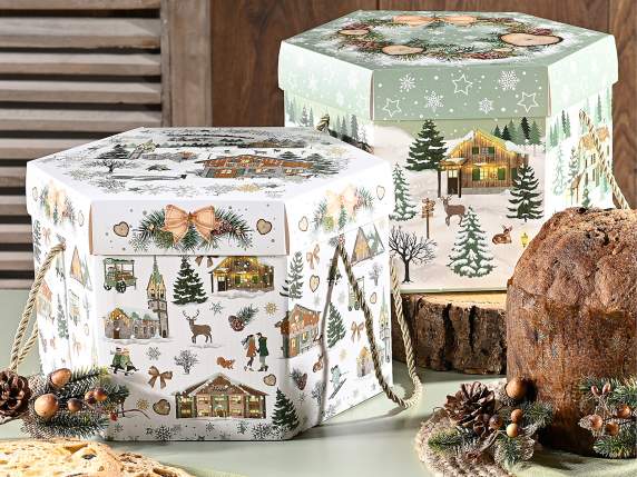Cutie de hârtie hexagonala pentru panettone cu mânere