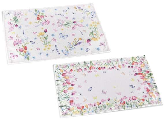 Mantel individual rectangular de tela con decoración floral