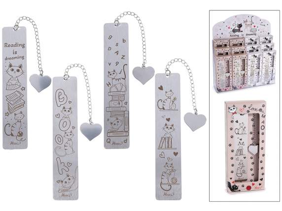 Marque-page en métal avec décorations de chat et pendentif e