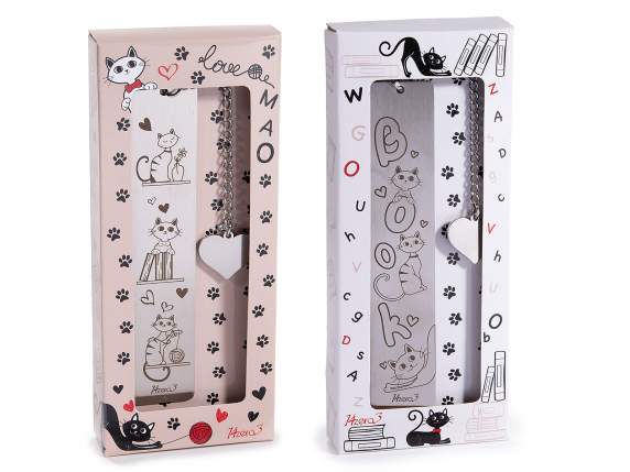 Marque-page en métal avec décorations de chat et pendentif e