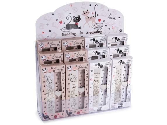 Marque-page en métal avec décorations de chat et pendentif e