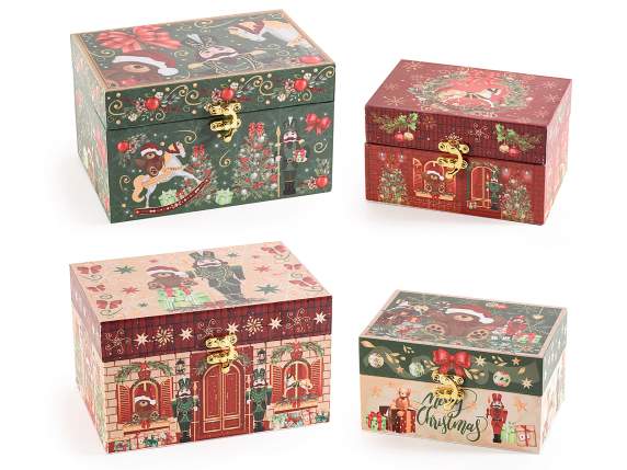 Juego de 2 cajas navideñas de madera forradas