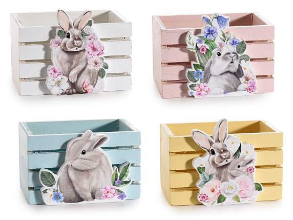 Cesta de valla de madera de colores con decoración Bunny