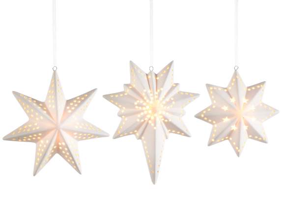 Estrella de porcelana blanca mate con luces LED colgantes