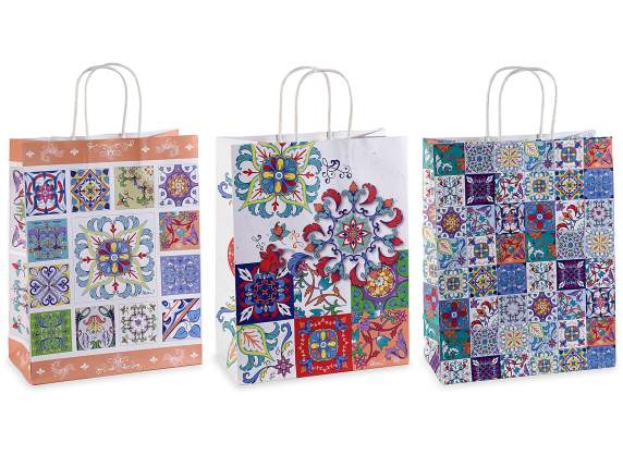 Bolsa-sobre grande de papel con asas y estampado de mayólica